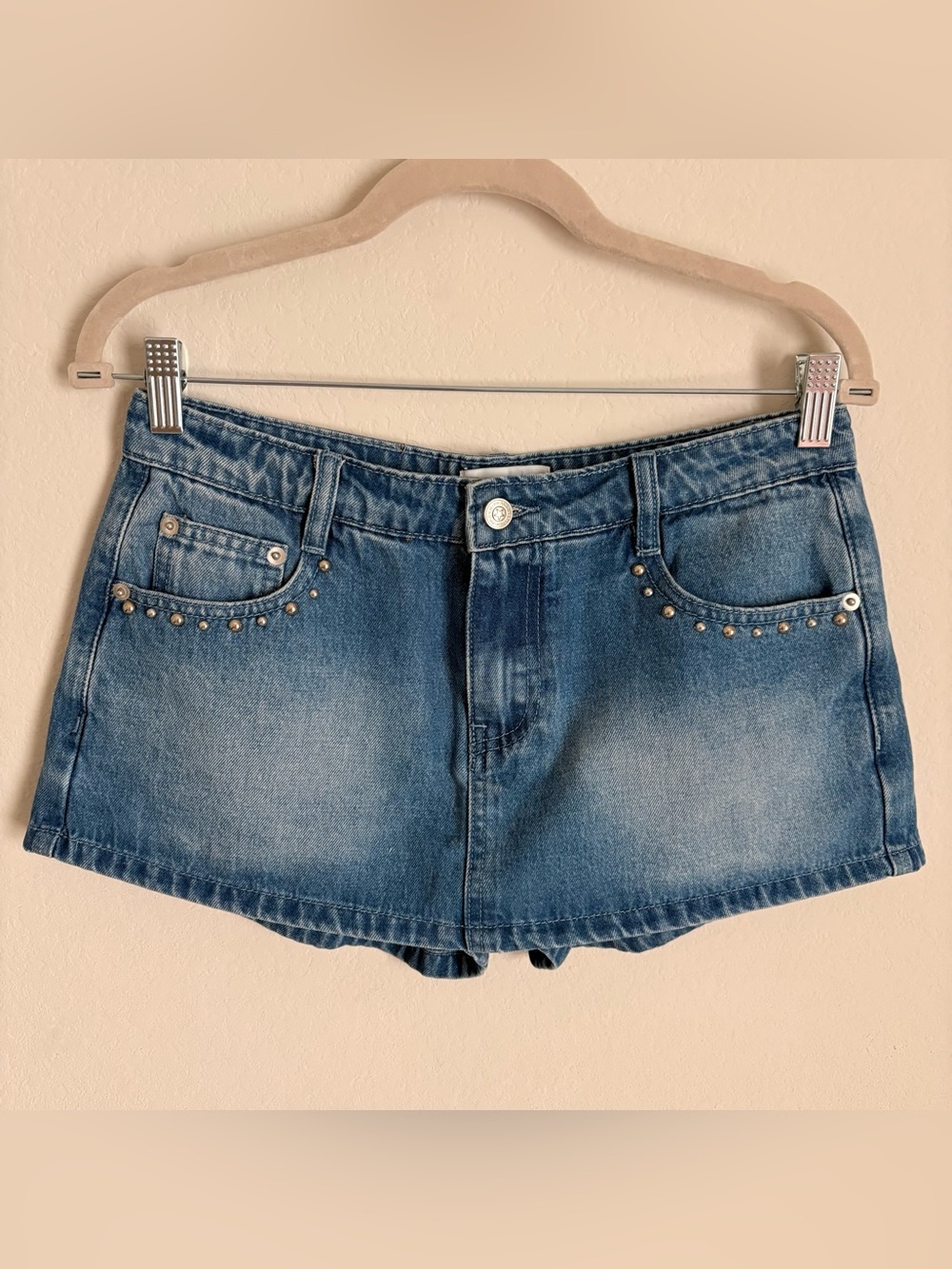Princess Polly Denim Mini Skort with Studded Pockets- US4